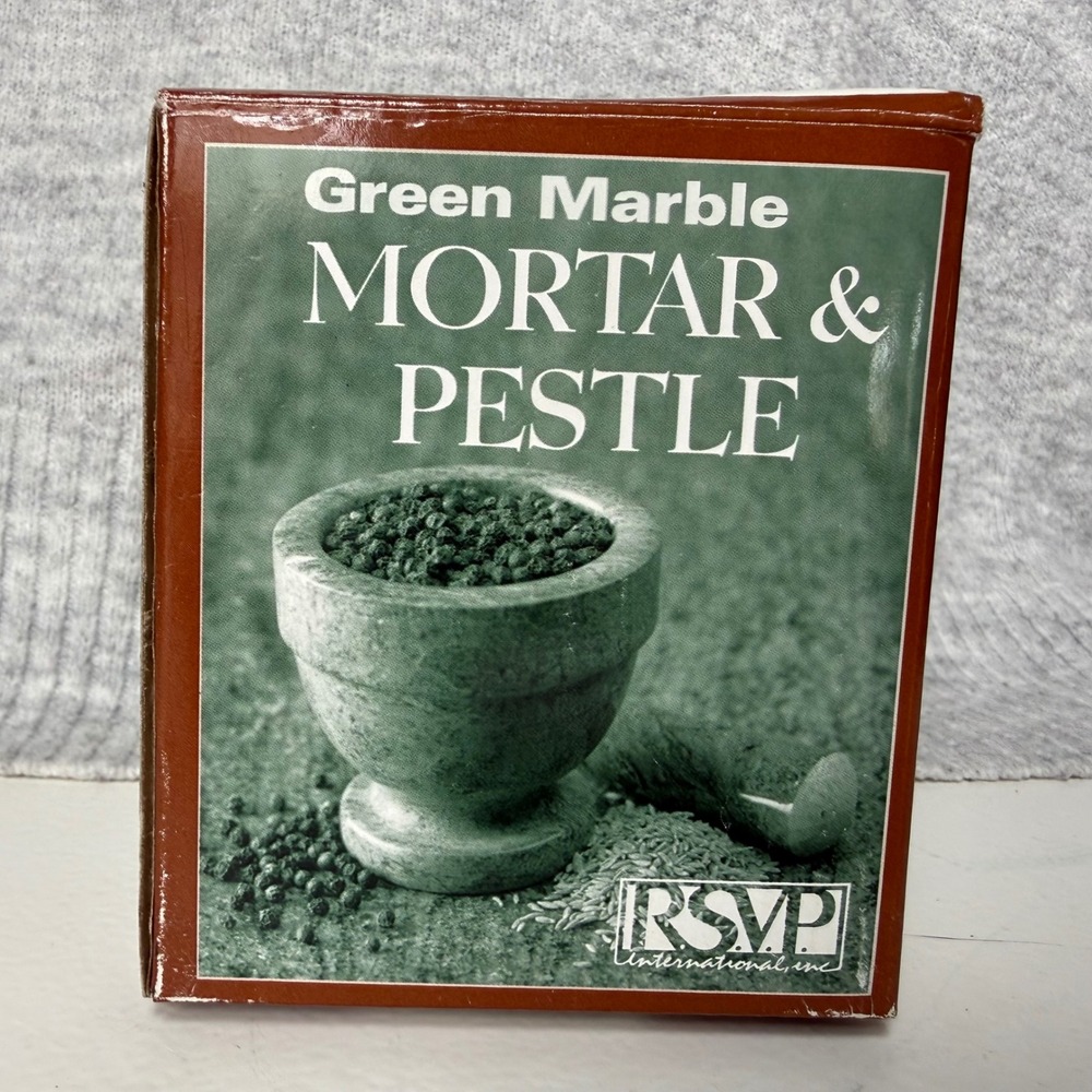 Green Marble Mortar and Pestle Set Vintage 2000 GMP RSVP International